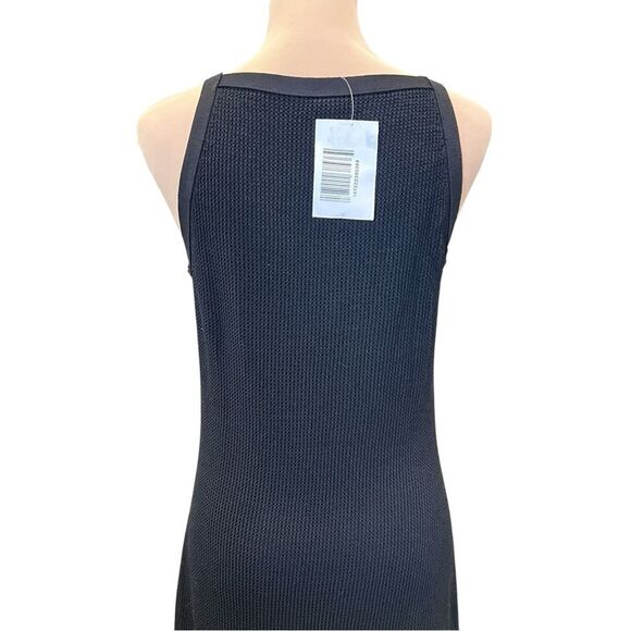 Theory Textured Knit Pointelle Midi Dress Sleeveless Straight Fit Black M NWT - Picture 7 of 14
